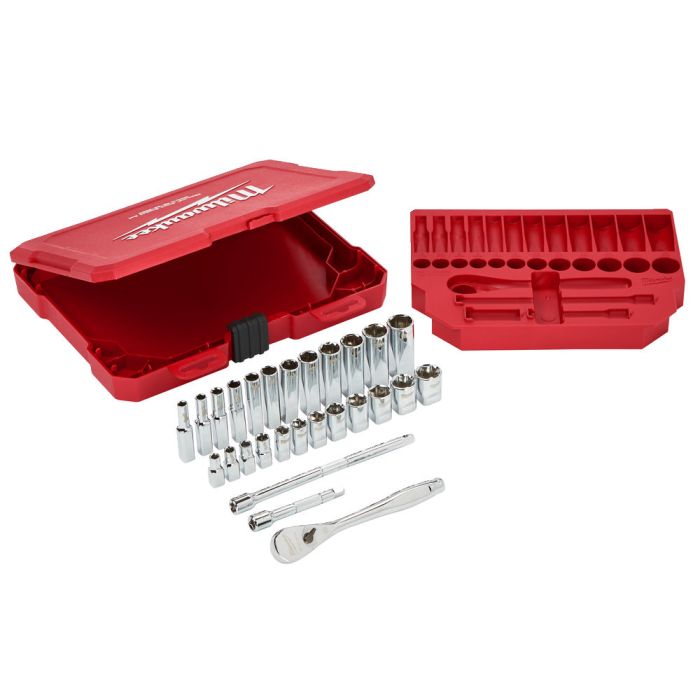 MILWAUKEE 4932464943 , 1/4" Drive 28 pc Ratchet + Socket Set Metric Main image