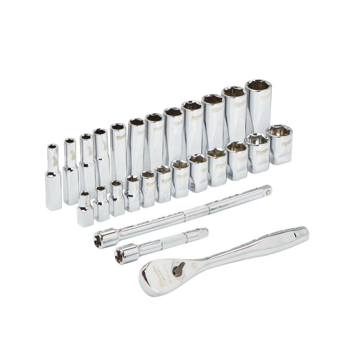 MILWAUKEE 4932464943 , 1/4" Drive 28 pc Ratchet + Socket Set Metric