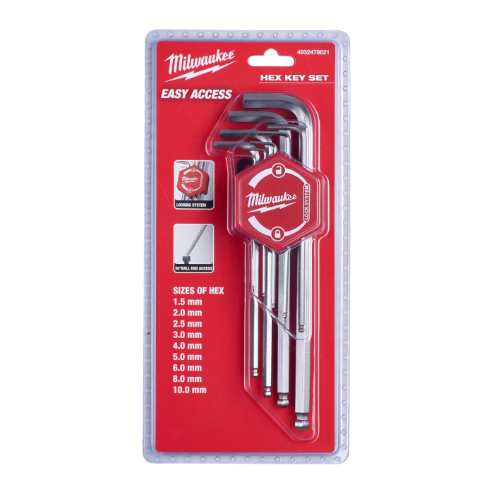 MILWAUKEE 4932478621 , 9-Key L-Style Ball End Hex Key Set - Metric Main image