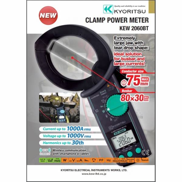 Kyoritsu KEW 2060BT Clamp Power Meter, 1000A, Harmonics, Bluetooth Secondary image