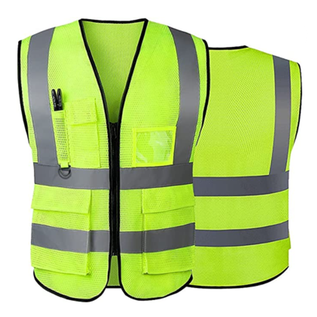 Polyester hi-vis safety vest with pockets and front zipper