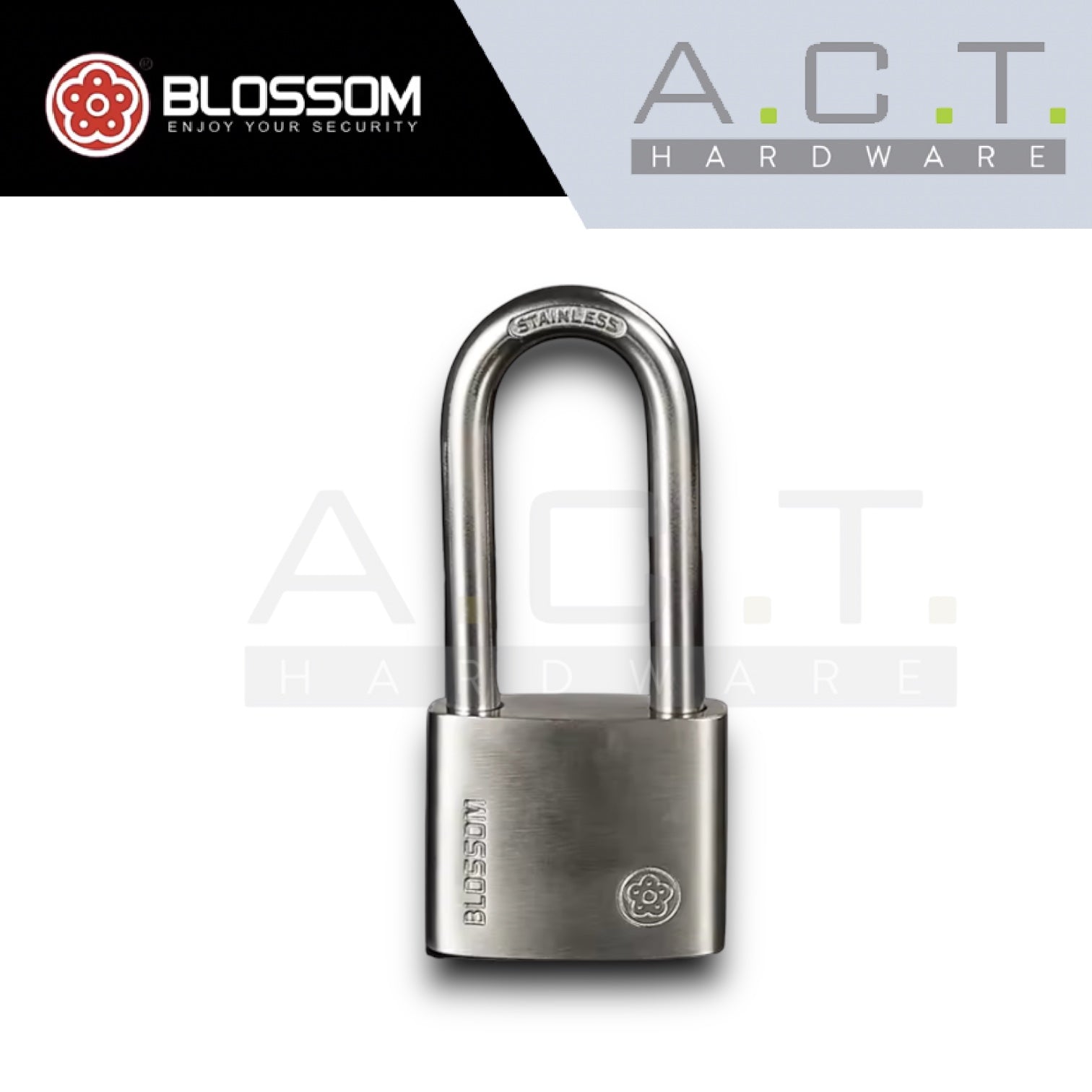 BLOSSOM HIGH SECURITY STAINLESS STEEL PADLOCK, LONG SHACKLE BC92L Main image