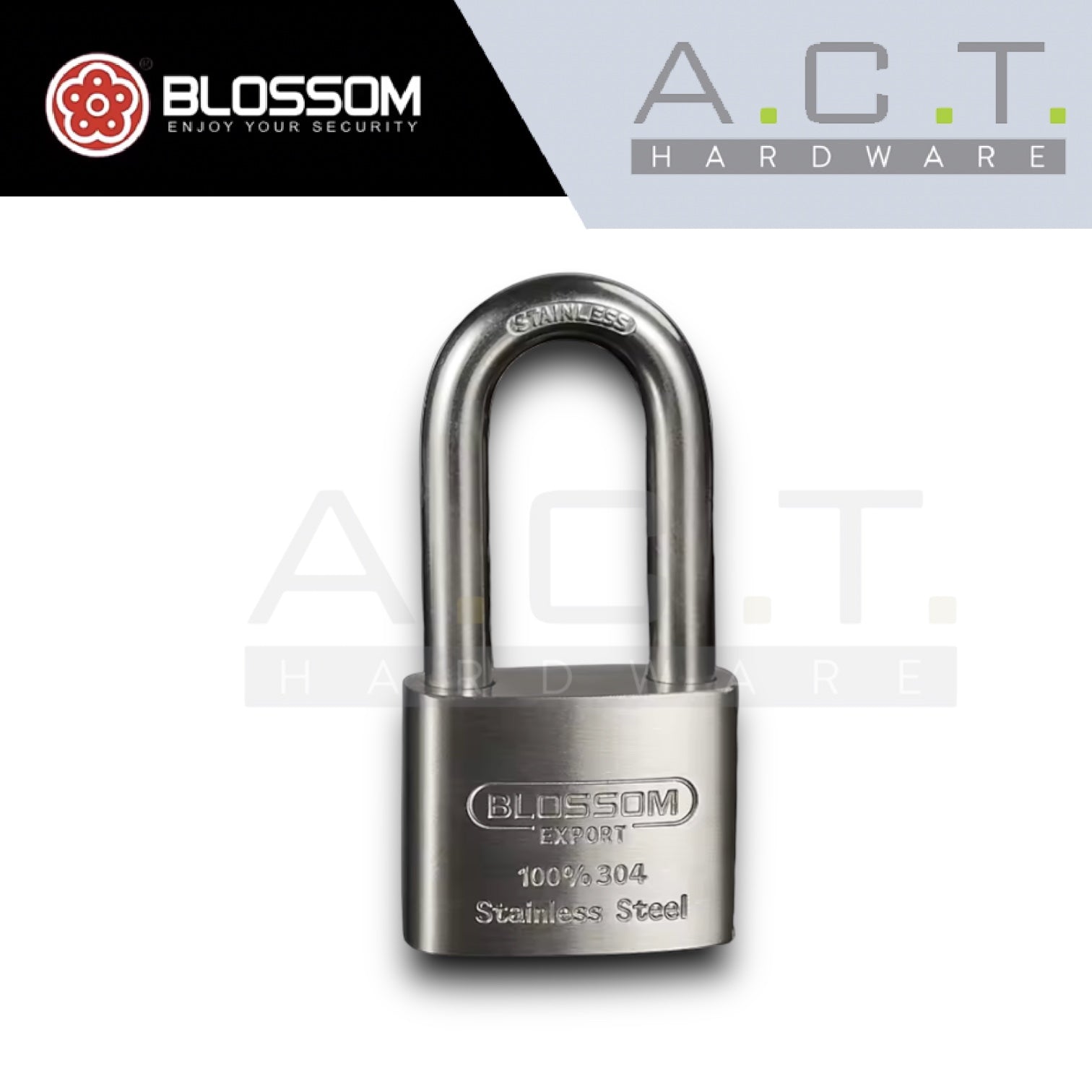 BLOSSOM HEAVY DUTY STAINLESS STEEL PADLOCK, LONG SHACKLE, ST45L
