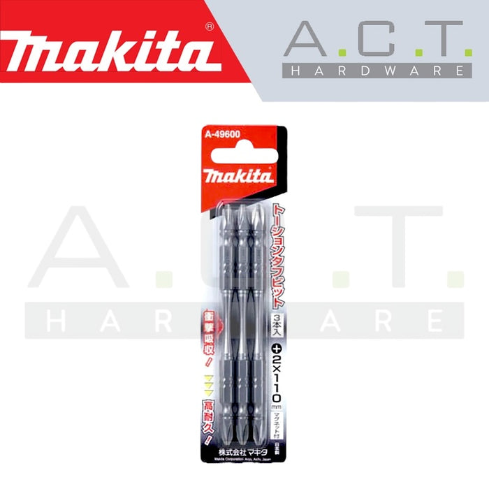 MAKITA 3PC MAGNETIC DOUBLE ENDED SILVER TORSION SCREW BIT, PH2, E-FORM, 110MM, A-49600