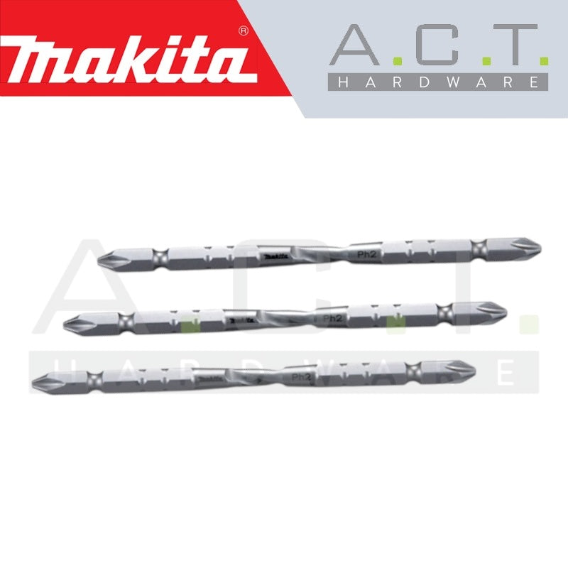 MAKITA 3PC MAGNETIC DOUBLE ENDED TWIST TORSION SCREW BIT, PH2 (SLIM), E-FORM, 65MM, A-67511 Secondary image