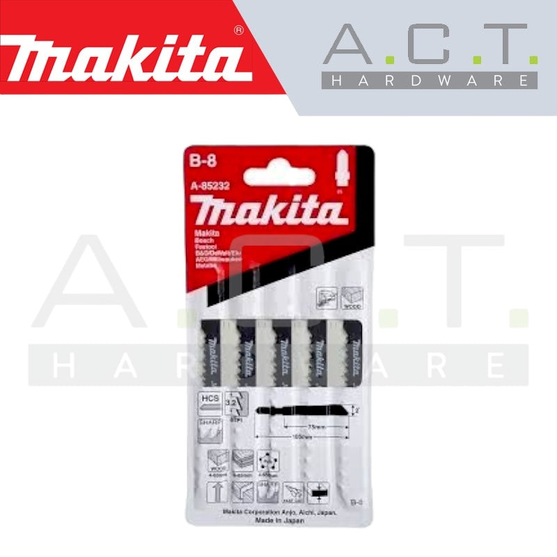 MAKITA JIG SAW BLADE, BAYONET TYPE, (FAST/WOOD/PLASTIC/HOOK ANGLE), NO: B-8 (A-85232)