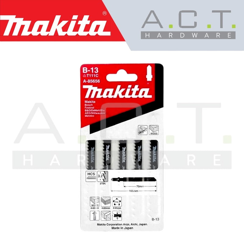 MAKITA JIG SAW BLADE, BAYONET TYPE, (BASIC/WOOD/PLASTIC/GENERAL CUTTING), NO: B-13 (A-85656) Main image