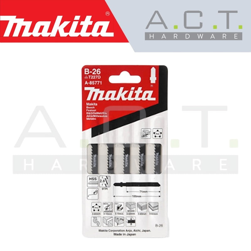 MAKITA JIG SAW BLADE, BAYONET TYPE, (HARDWOOD/HARD PLASTIC/SCROLL CUTTING), NO: BR-26 (A-85771) Main image