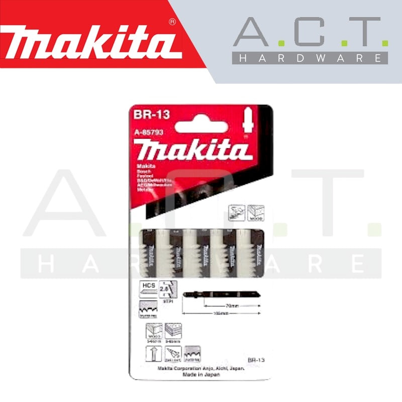 MAKITA JIG SAW BLADE, BAYONET TYPE, (FINISH/THICK WOOD/SPLINTER-FREE CUTS), NO: BR-13 (A-85793) Main image