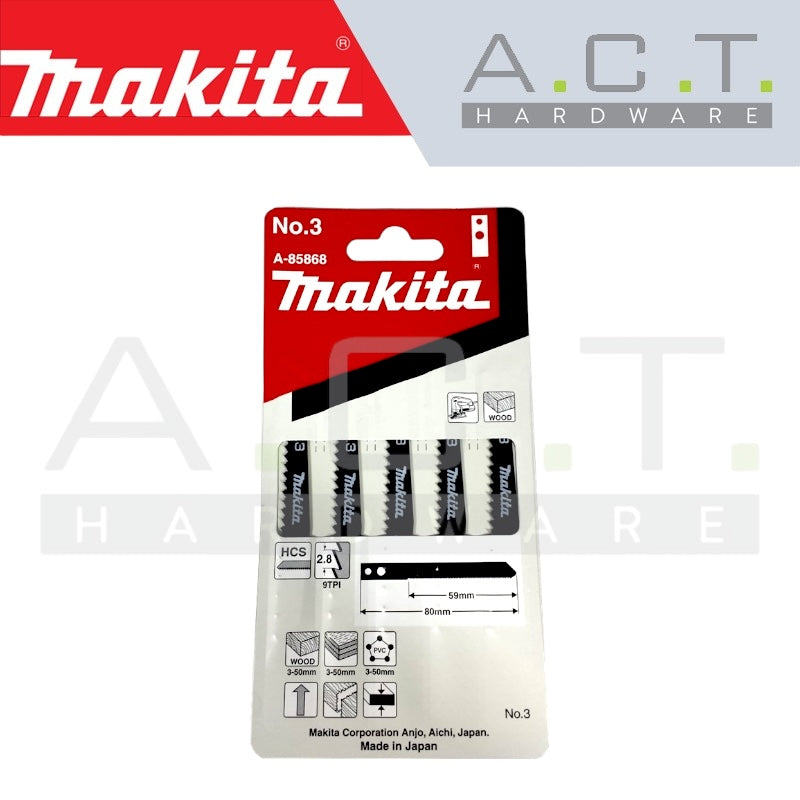 MAKITA JIG SAW BLADE, M TYPE, (WOOD/BASIC/GENERAL CUTTING), NO: 3 (5PCS) (A-85868) Main image