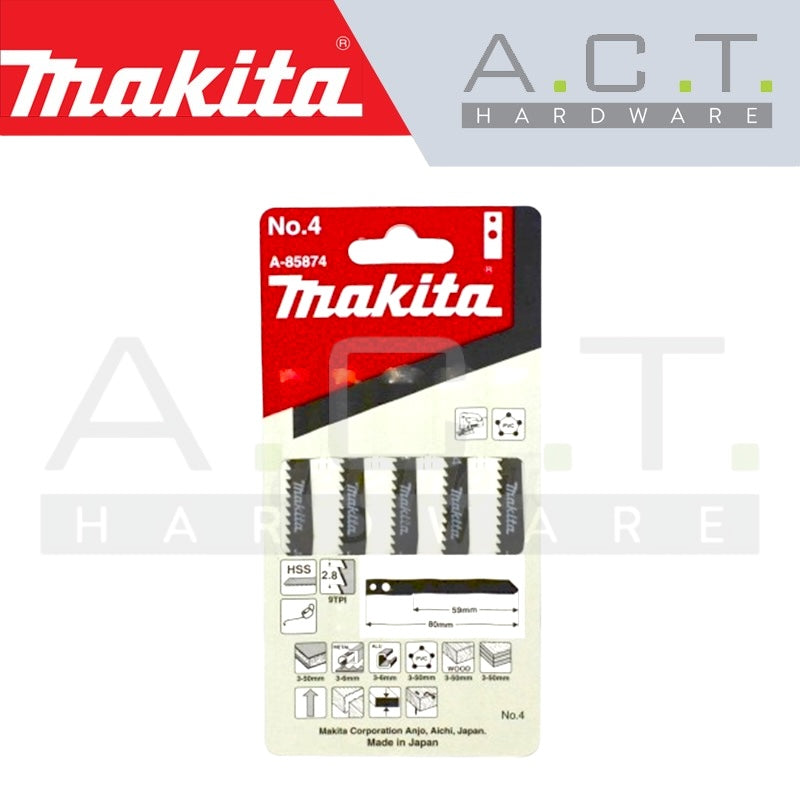 MAKITA JIG SAW BLADE, M TYPE, (HARDWOOD/DECORATIVE VENEERS/ HARD PLASTIC/ ALUMINIUM CUTS), NO: 4 (A-858574) Main image