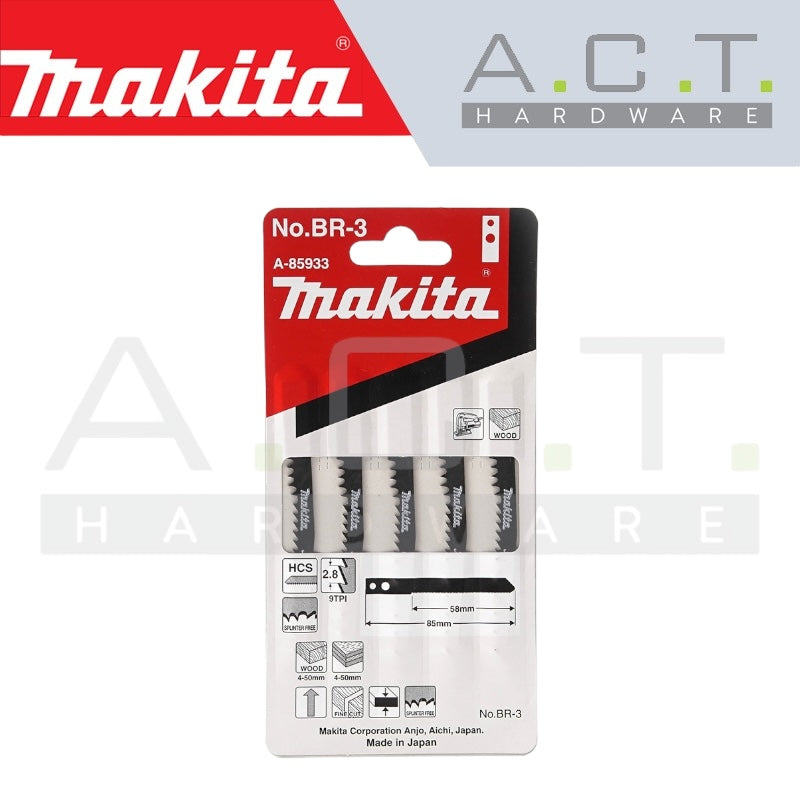 MAKITA JIG SAW BLADE, M TYPE, (WOOD/FINISH/SPLINTER FREE CUTS), NO: BR-3 (A-85933) Main image