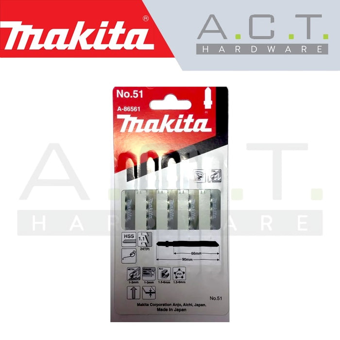 MAKITA JIG SAW BLADE, BAYONET TYPE, (METAL/BASIC/MILD STEEL CUTS), NO: 51 (A-86561)