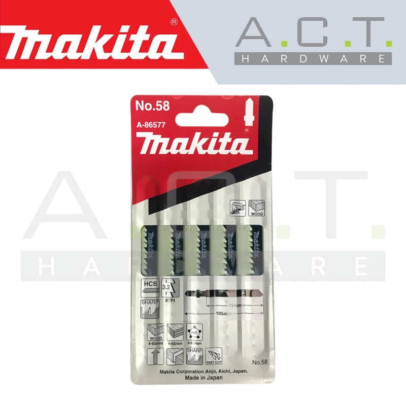 MAKITA JIG SAW BLADE, BAYONET TYPE, (FAST/WOOD/PLASTIC/FAST CUTTING), NO: 58 (A-86577) Main image