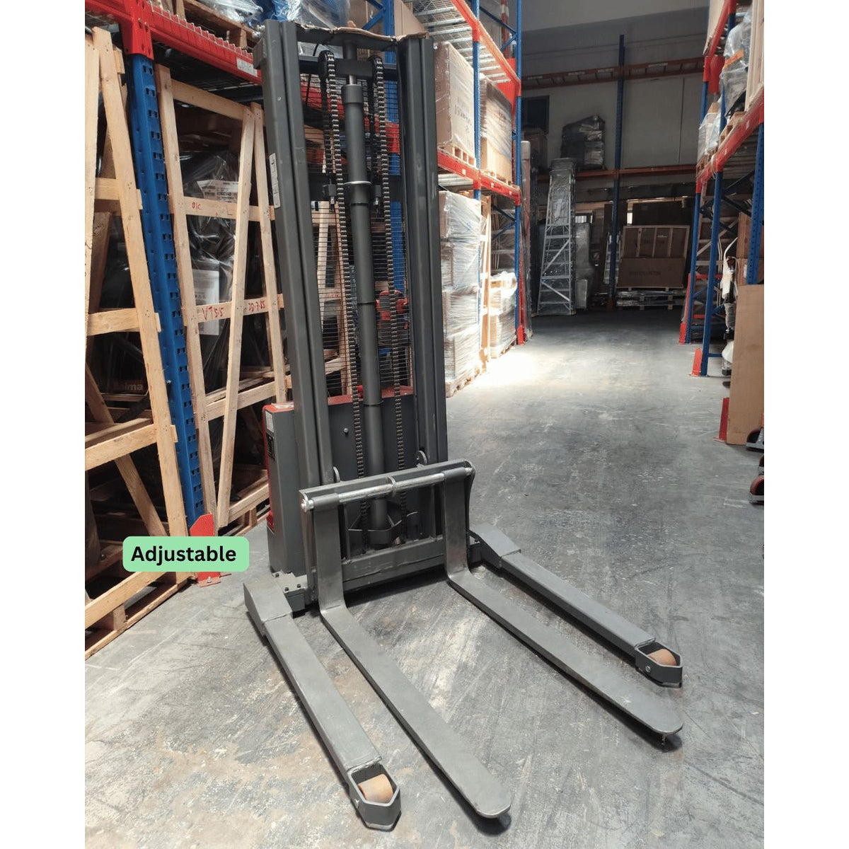 AIKO SELF-PROPELLED ELECTRIC ADJUSTABLE WIDE LEG STACKER (CDD1530) FOR OPEN PALLET & CLOSE PALLET | MODEL: PT-AIKO1530A-N Main image