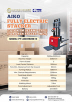 AIKO FULLY ELECTRIC STACKER 1.5 TON 3M (STAND TYPE) (FOR OPEN PALLET ONLY) | MODEL: PT-AIKO1530S-N