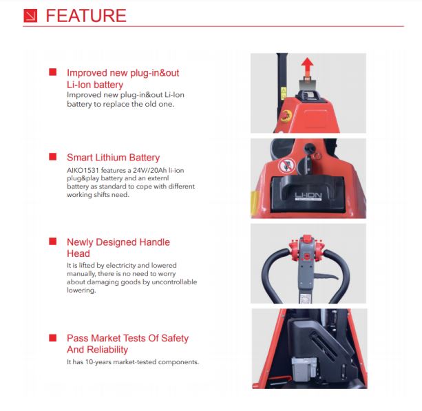 AIKO SELF-PROPELLED ELETRICAL PALLET TRUCK 1.5T (RED) | MODEL : PT-AIKO1531