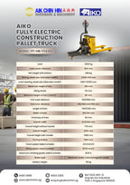 AIKO FULLY ELECTRIC CONSTRUCTION PALLET TRUCK 3TON 685*1150MM - OFF ROAD -BLACK WHEEL - STAND | MODEL: PT-HB-TYA30ST