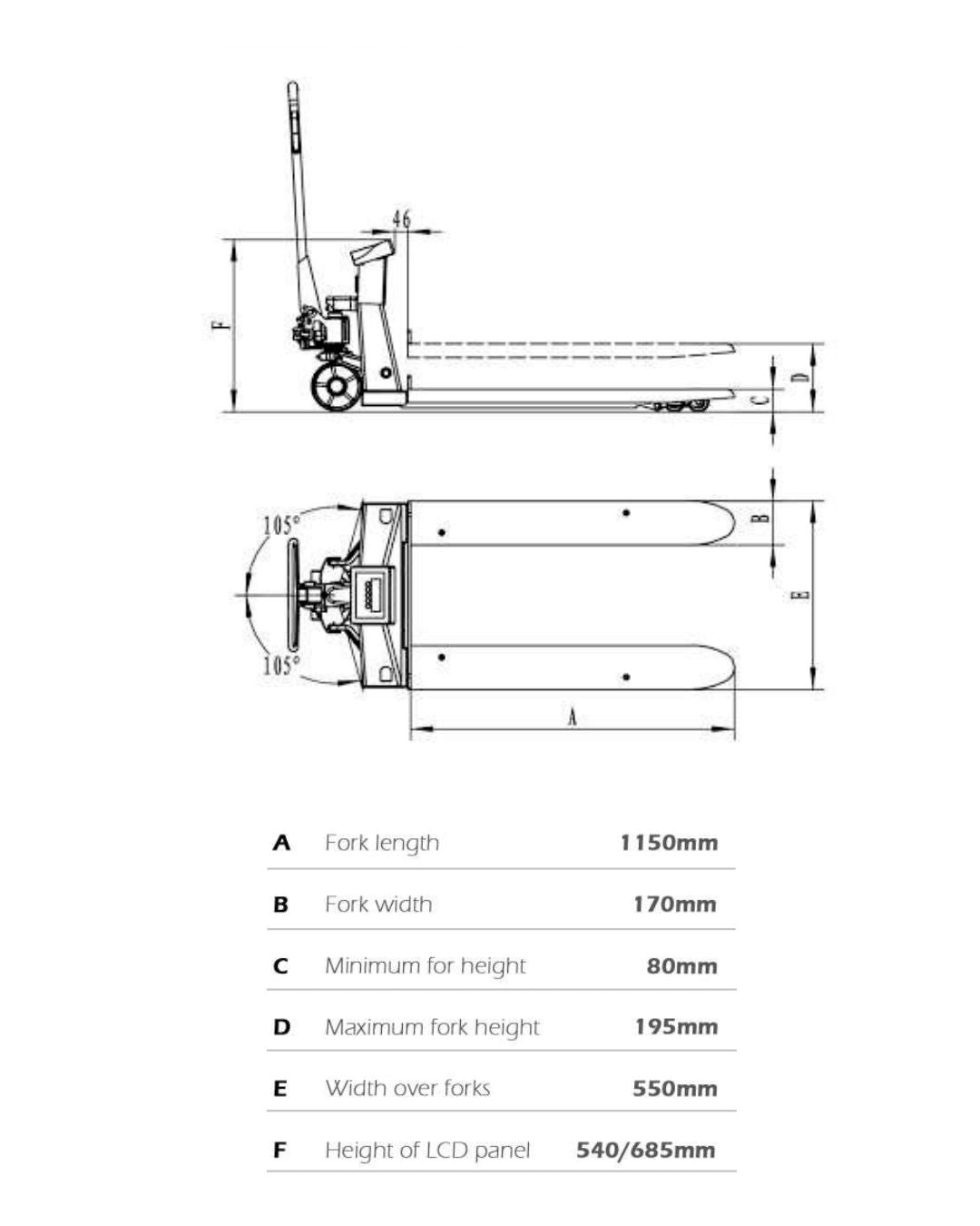 AIKO PALLET TRUCK 2TON 550*1150MM WITH WEIGHING SCALE DOUBLE PU WHEEL W/O PRINTER #WRZ-ES | MODEL: PT-WCW2-550