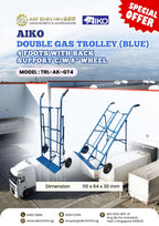 AIKO DOUBLE GAS TROLLEY (BLUE) 4 FOOTS WITH BACK SUPPORT C/W 8" WHEEL | MODEL : TRL-AK-GT4
