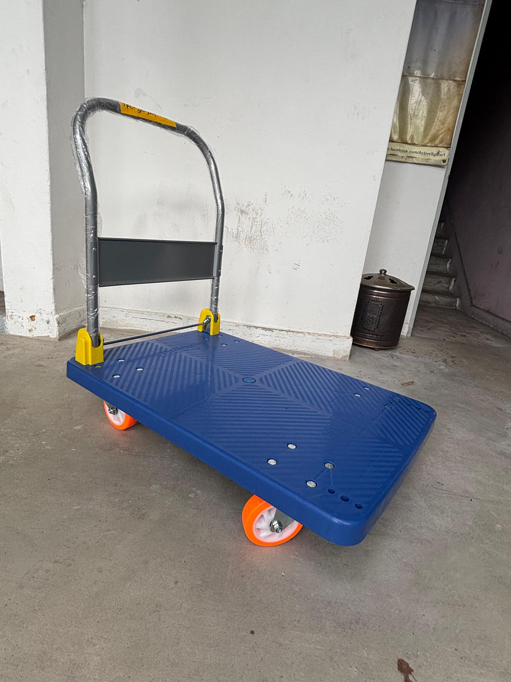 AIKO PVC BLUE TROLLEY 300KG WITH ORANGE WHEEL (2860071) | MODEL : TRL-DL300F-O