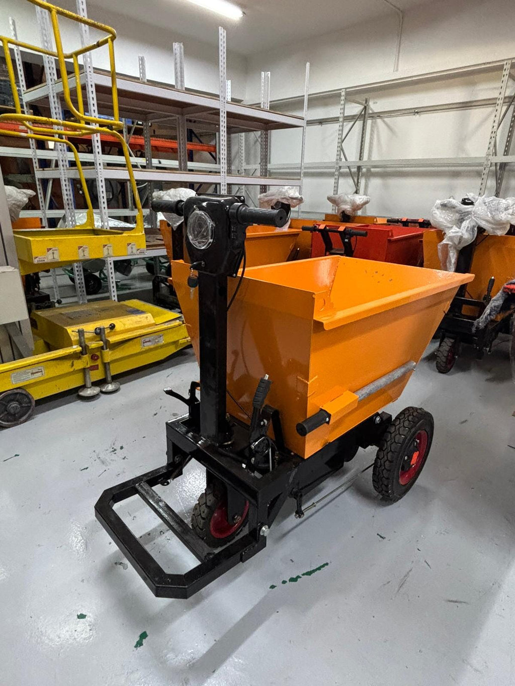 AIKO BATTERY STAND-ON MINI DUMPER 500KG (YELLOW) SLANT SHAPE HOPPER | MODEL: TRL-E-DUMPER-ST-SLT