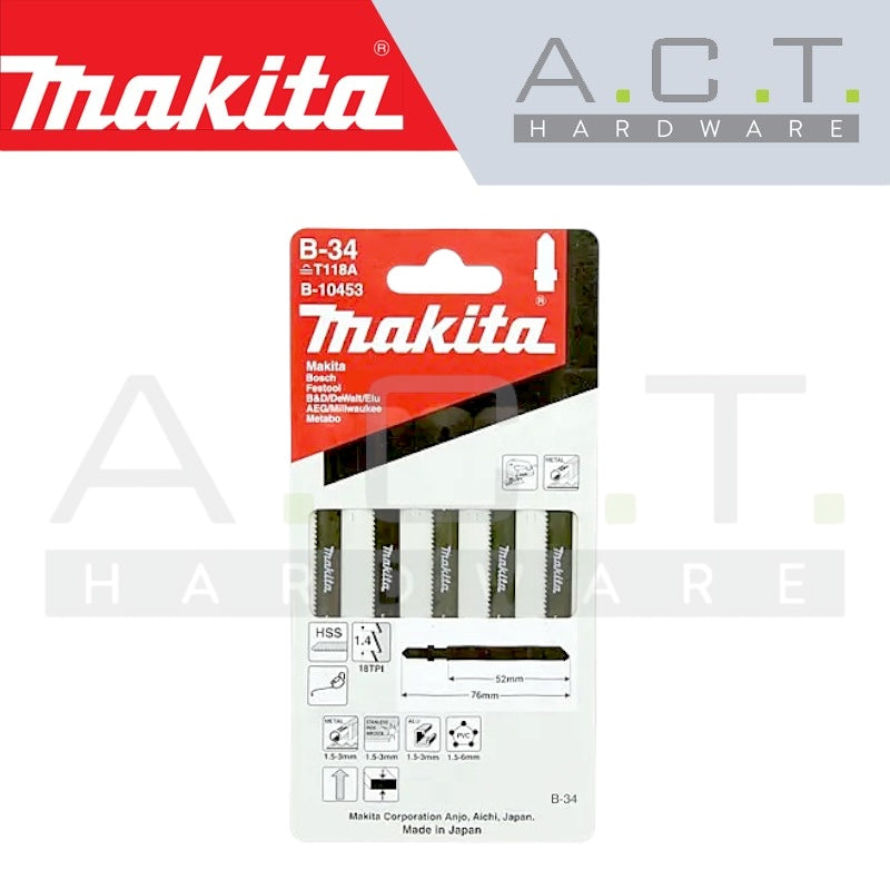 MAKITA JIG SAW BLADE, BAYONET TYPE, (METAL/BASIC/MILD METAL CUTS), NO: B-34 (B-10453) Main image
