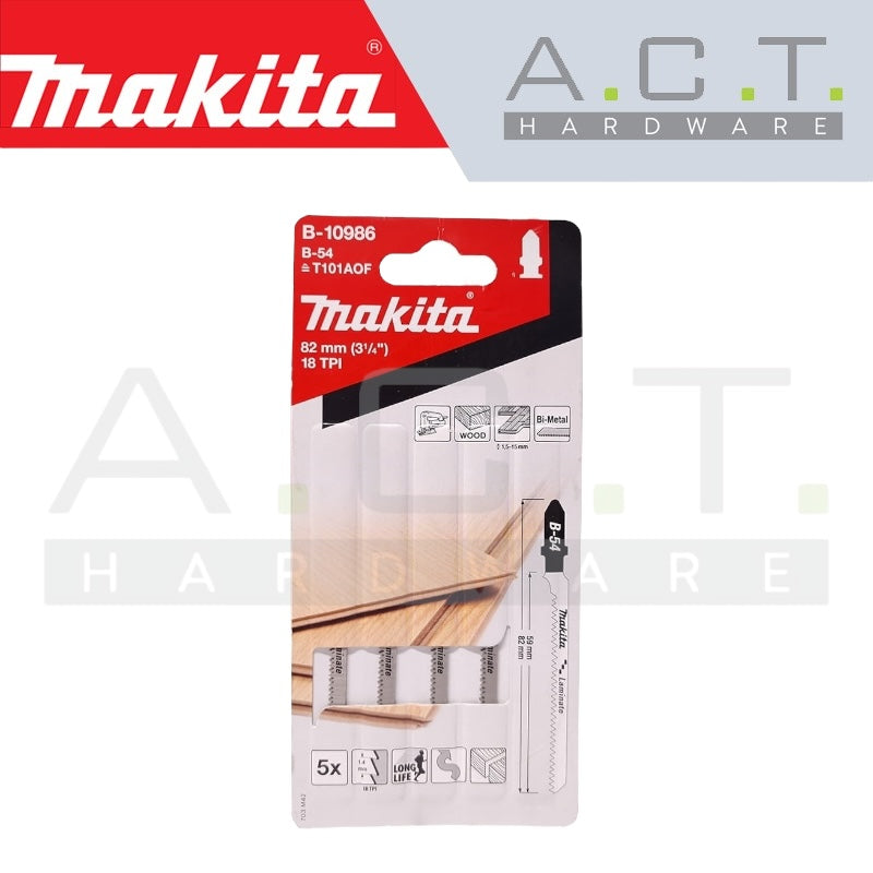 MAKITA JIG SAW BLADE, BAYONET TYPE, (HARDWOOD/HARD PLASTIC/SPLINTER-FREE CUTS), NO: B-54 (B-10986) Main image