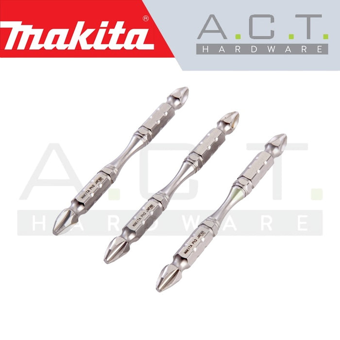 MAKITA 3PC MAGNETIC DOUBLE ENDED SILVER TORSION SCREW BIT, PH2, E-FORM, 85MM, B-12326