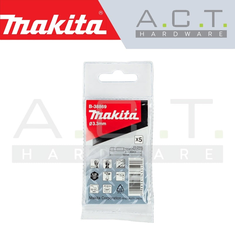 MAKITA HSS-G RIVET METAL DRILL BIT 1/4” HEX SHANK, B-38869 Main image