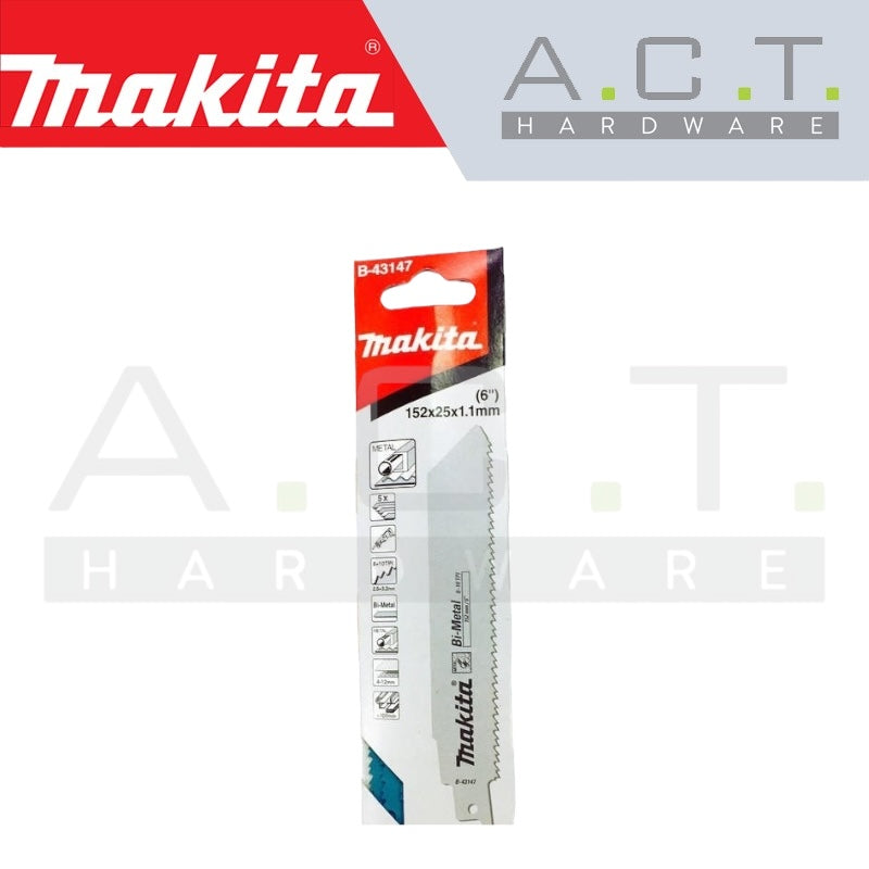 MAKITA RECIPRO SAW BLADE, (METAL/ HEAVY/ BI-METAL/ THICK METAL SHEET FAST CUTS), B-43147 Main image