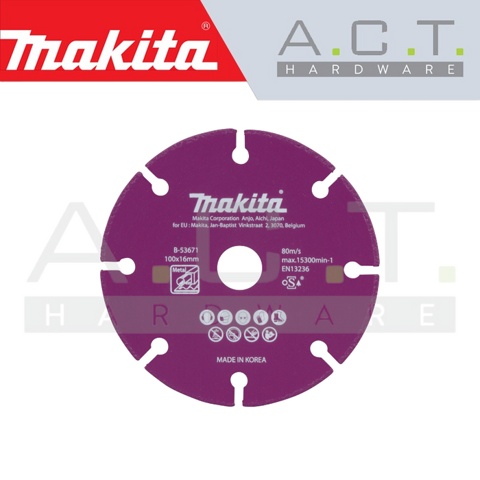 MAKITA DIAMOND WHEEL 100MM VACUUM BRAZED LESS SPARK (FOR METAL), B-53671