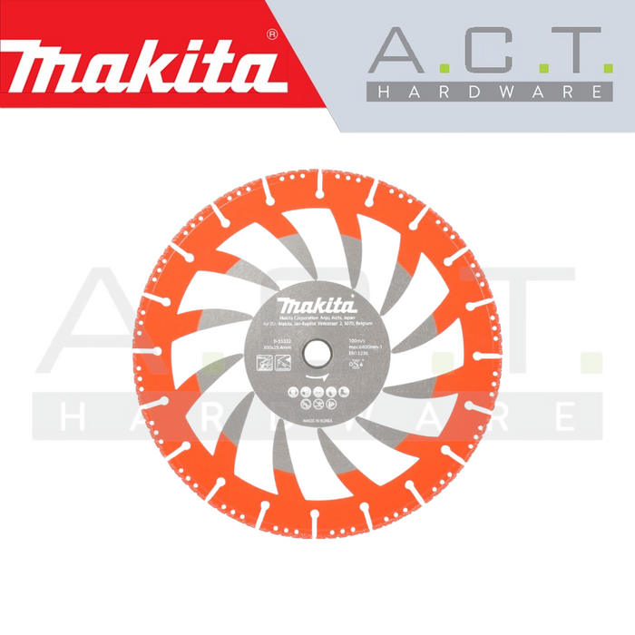 MAKITA DIAMOND WHEEL 300MM VACUUM BRAZED LESS SPARK (DRY/MULTI-MATERIAL), B-55332