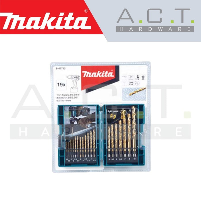 MAKITA HSS-TIN METAL DRILL BIT SET (ECONOMY, 19PCS), B-67795