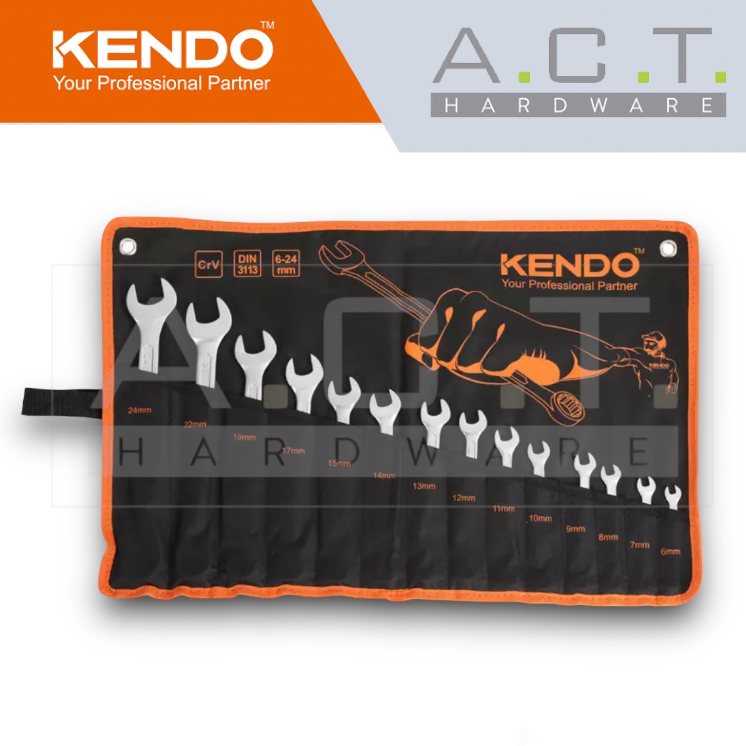 KENDO 14pc Combination Spanner Set, 8 to 24mm, 15246 Main image