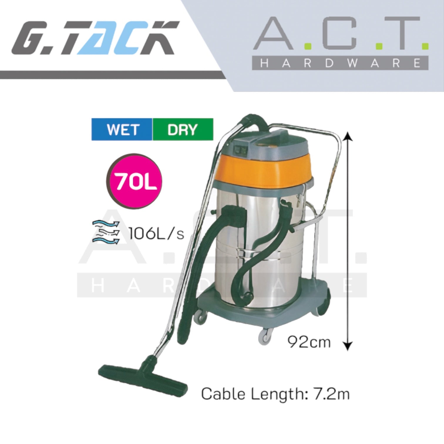 G.TACK WET AND DRY VACUUM CLEANER, 70L, BF502 Secondary image