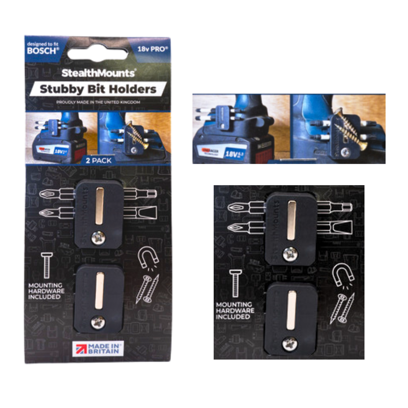 StealthMounts Stubby Magnetic Bit Holder for Bosch ProCORE & Professional Tools [SKU: BH-BO-S-BLK-2] Main image
