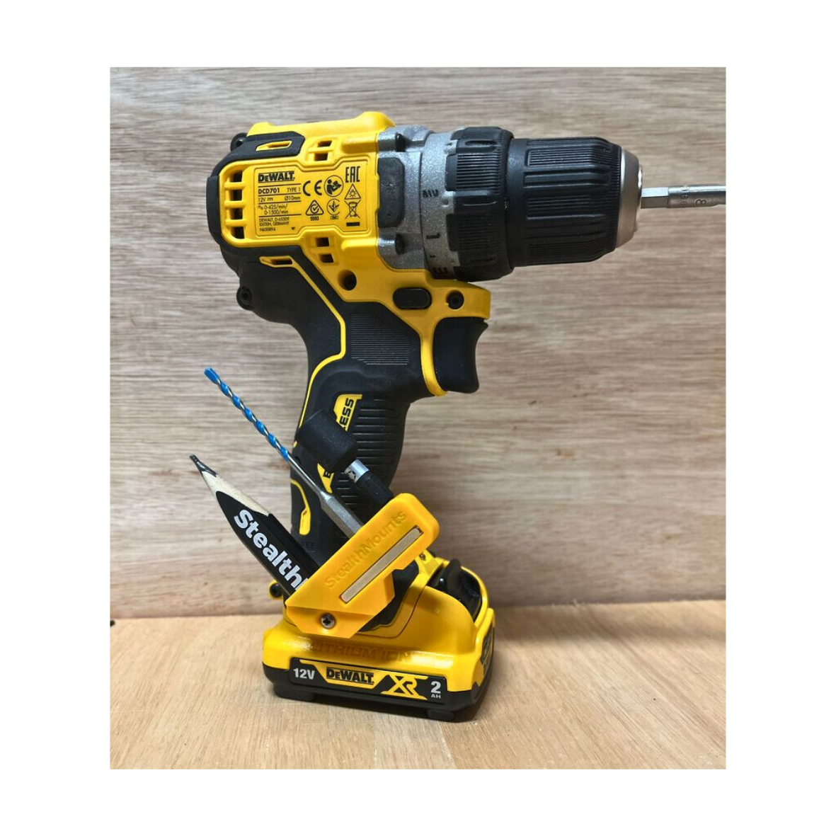 StealthMounts 45° & 90° Magnetic Bit Holder for Dewalt XR & Flexvolt Tools [SKU: BH-DW-4590-YLW] Secondary image