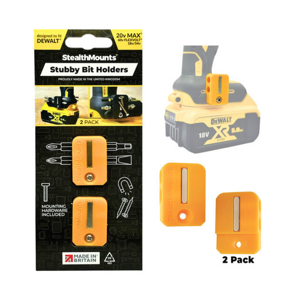 StealthMounts Stubby Magnetic Bit Holder for Dewalt XR & FLEXVOLT Tools [SKU: BH-DW-S-YLW-2]