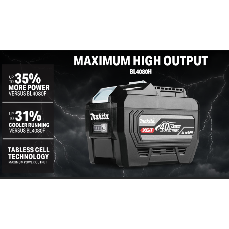 MAKITA BL4080H, 40V LI-ION BATTERY, 8.0AH (BATTERY FUEL GAUGE, HIGH OUTPUT, TABLESS CELL TECHNOLOGY)
