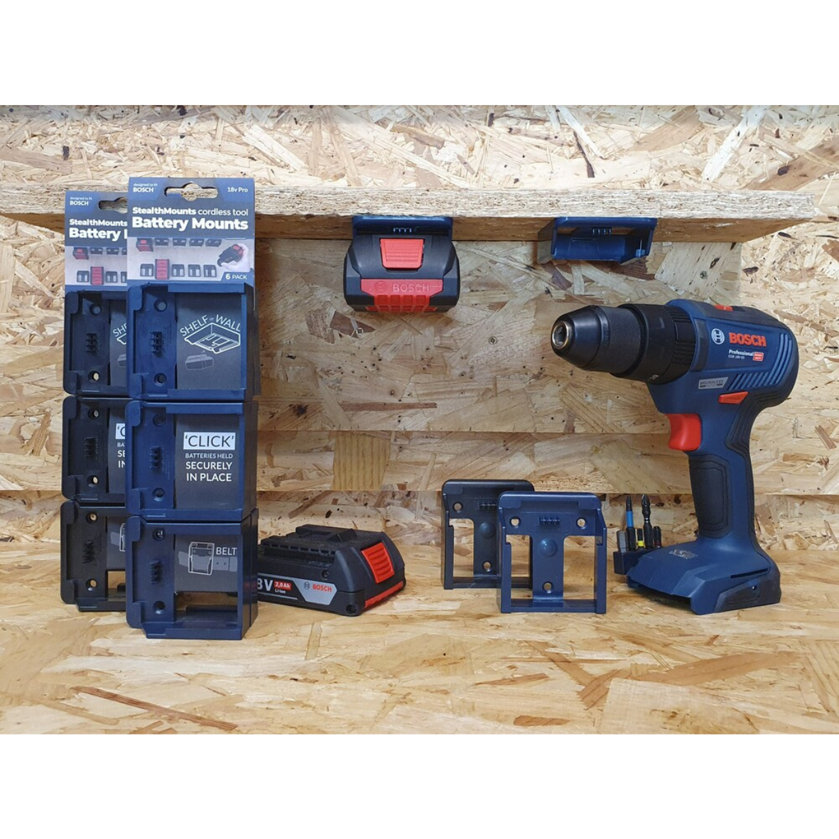 StealthMounts Battery Mounts for 18V PRO Series [SKU: BM-BO18-BLU-6]