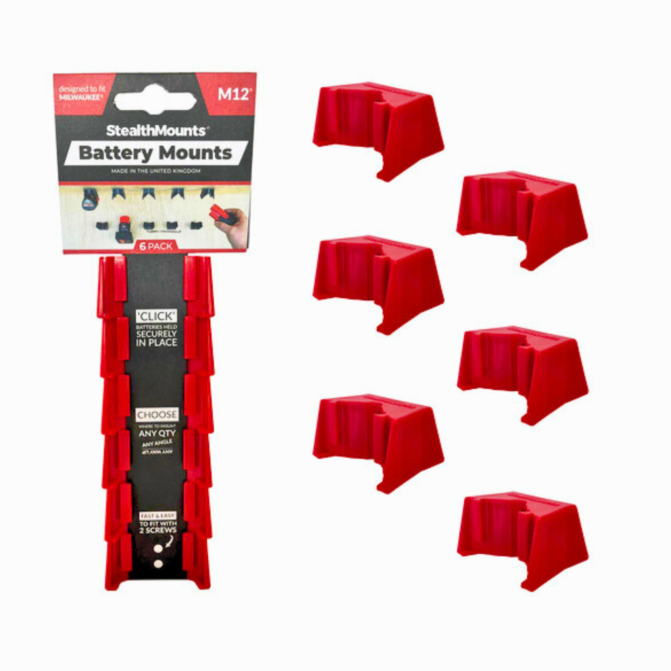 StealthMounts Battery Mounts for Milwaukee M12 Series [SKU: BM-MW12-RED-6]