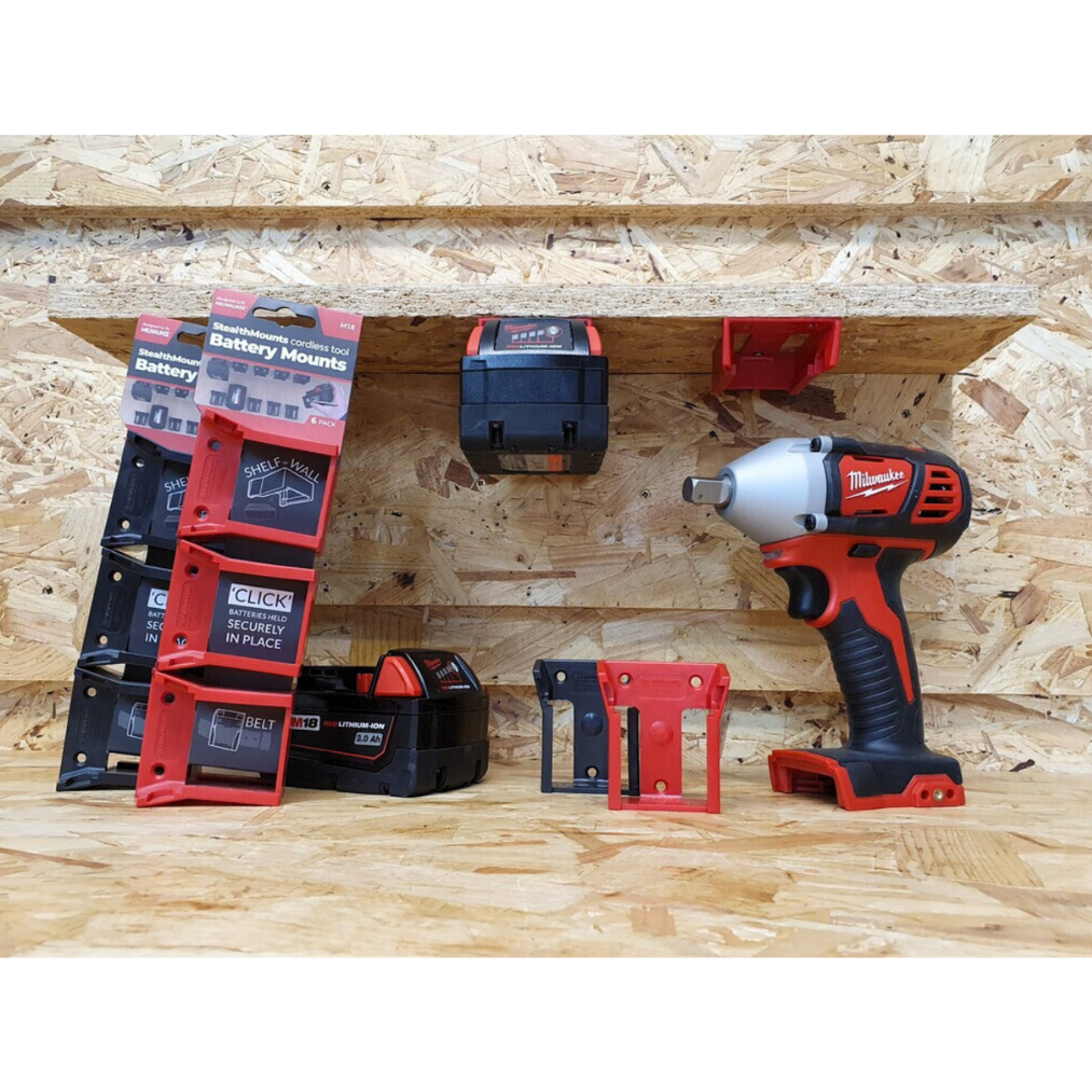 StealthMounts Battery Mounts for Milwaukee M18 Series [SKU: BM-MW18-RED-6]