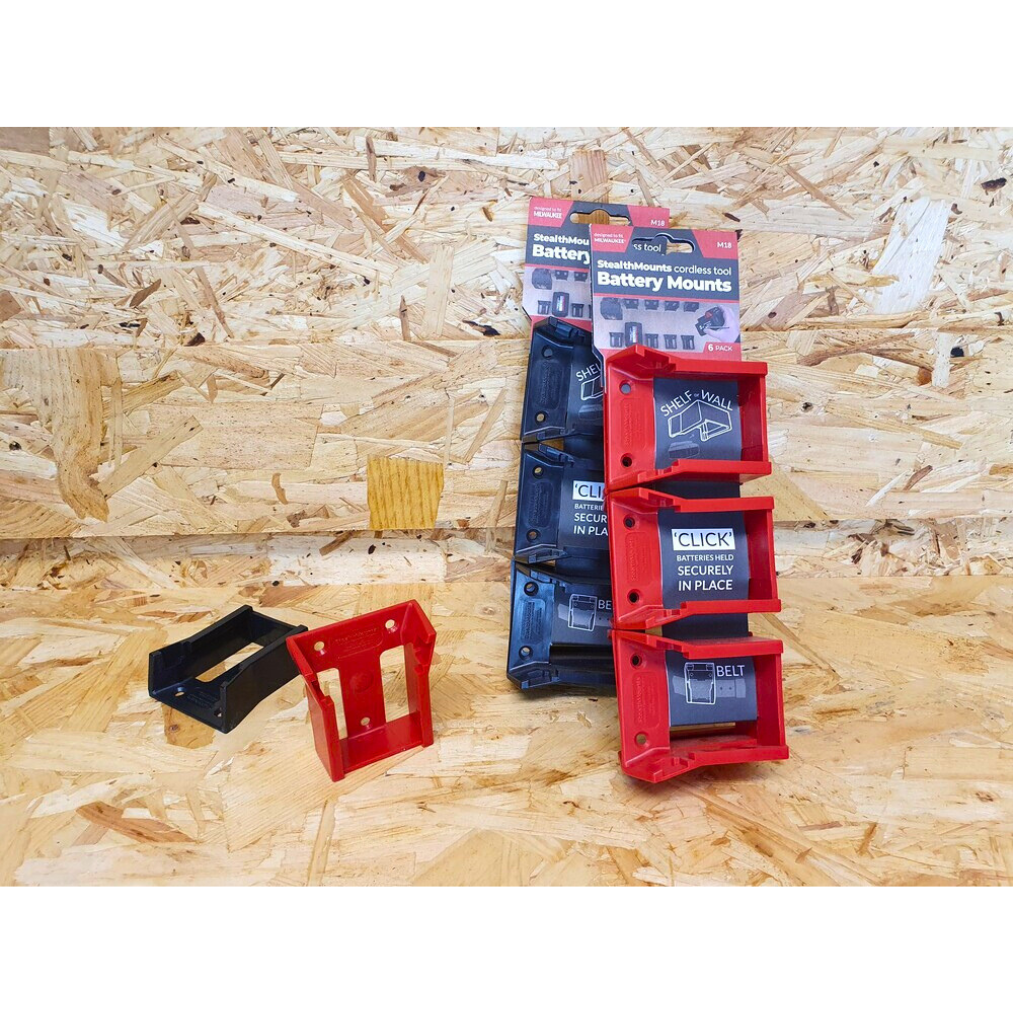 StealthMounts Battery Mounts for Milwaukee M18 Series [SKU: BM-MW18-RED-6]