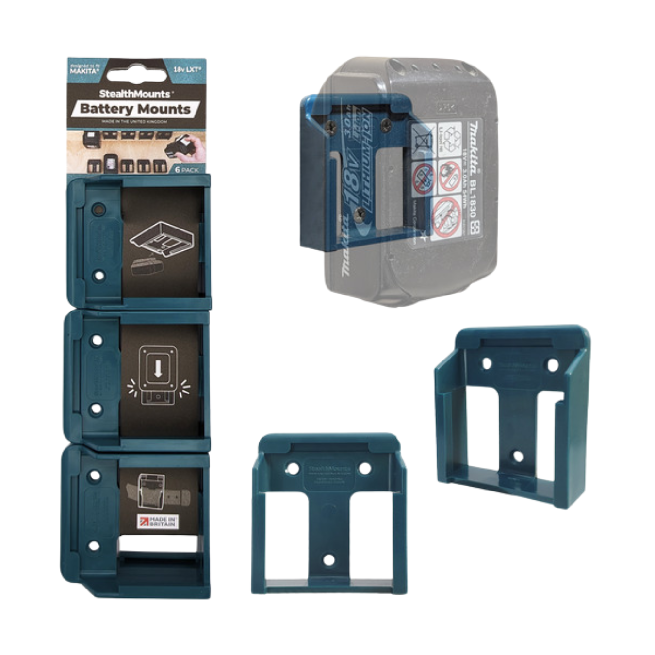 StealthMounts Battery Mounts for Makita 18V LXT Series [SKU: BM-MK18-BLU-6]