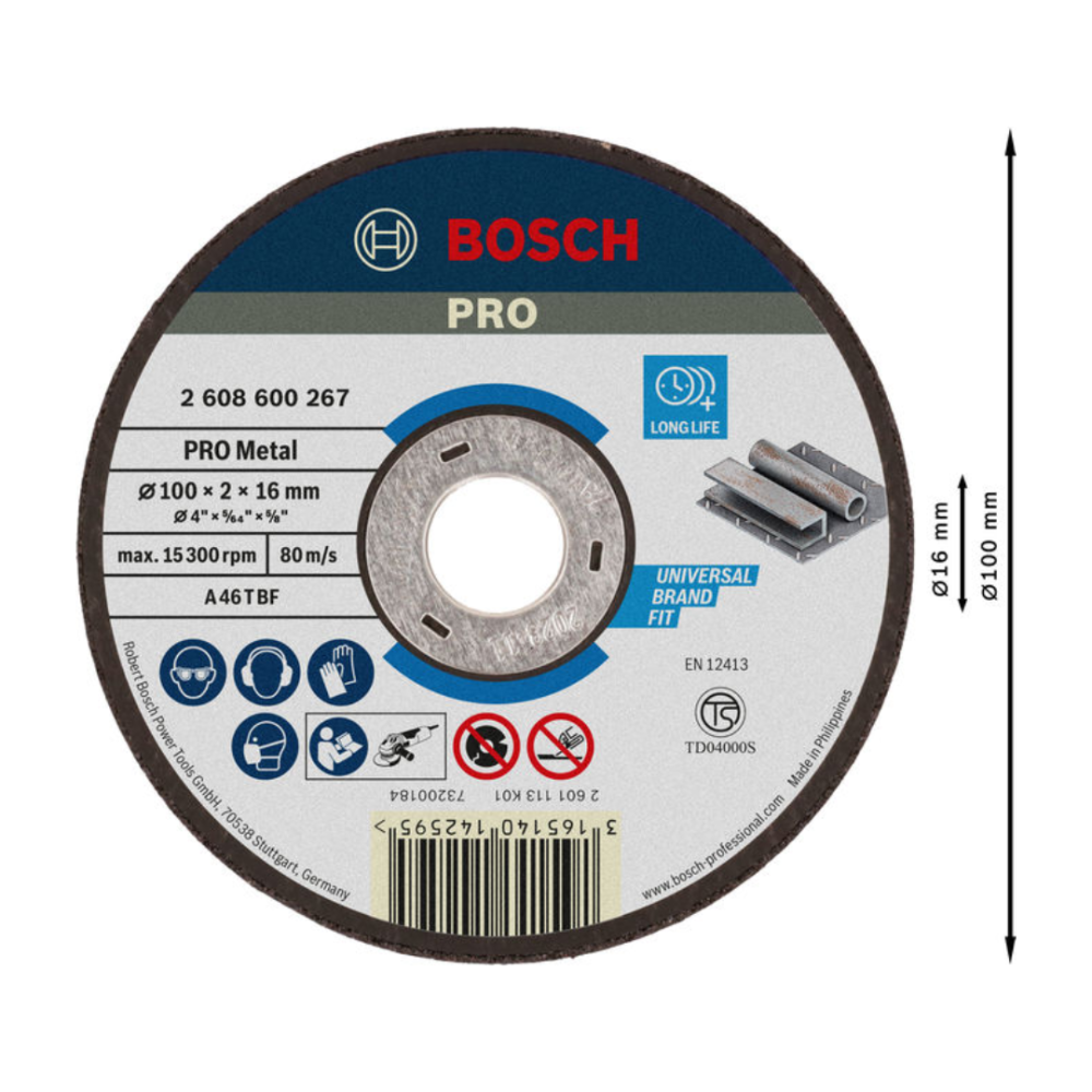 BOSCH PRO METAL CUTTING DISC 100 X 2 X 16 MM