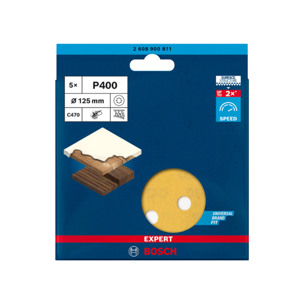 BOSCH EXPERT C470 125MM GRIT 60 TO GRIT 400 SANDPAPER WOOD & PAINT SANDING DISC (5PCS/PACK) 8 HOLES