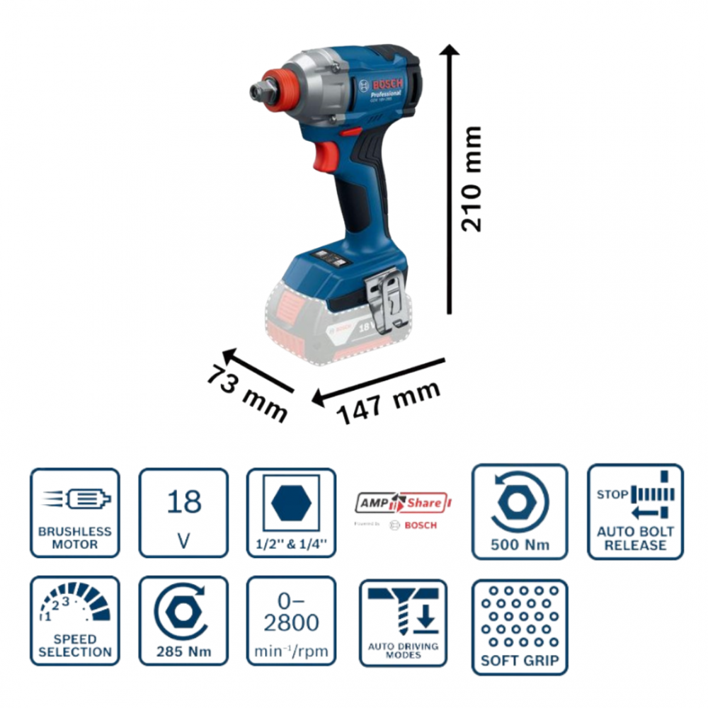 BOSCH GDX 18V-285 PRO CORDLESS IMPACT DRIVER WRENCH SCREWDRIVER & BOLT BRUSHLESS REPLACES GDX 180-LI