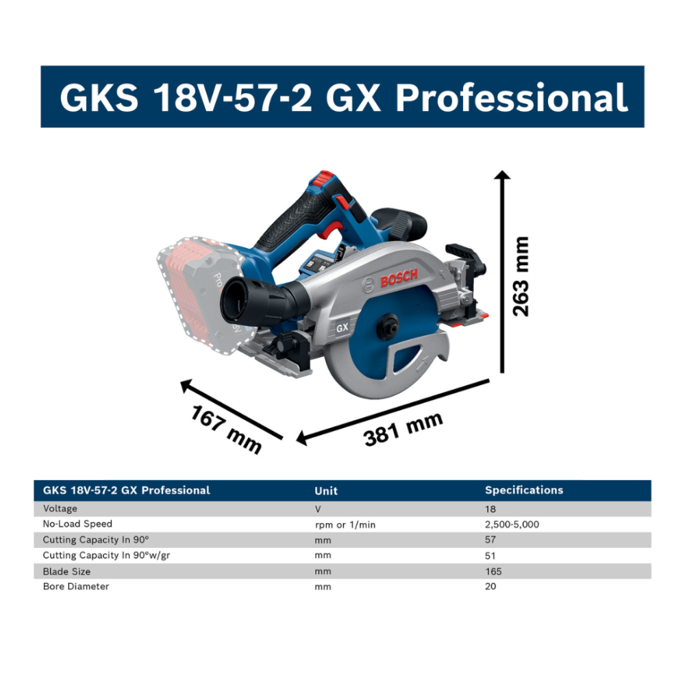 BOSCH GKS 18V-57-2GX PRO CORDLESS CIRCULAR SAW 165MM (BARE UNIT)