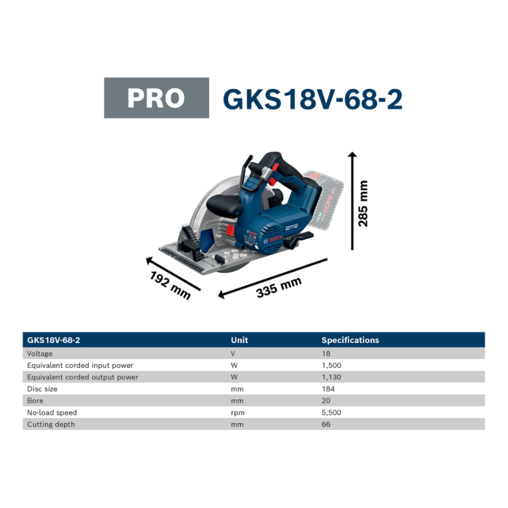 BOSCH GKS 18V-68-2 PRO CORDLESS CIRCULAR SAW 184MM (BARE UNIT)
